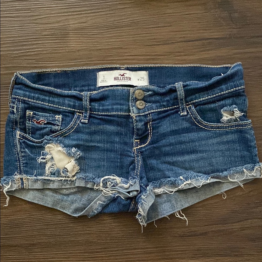 Hollister Women's Distressed Blue Denim Micro Shorts - Size 1/Size 25
